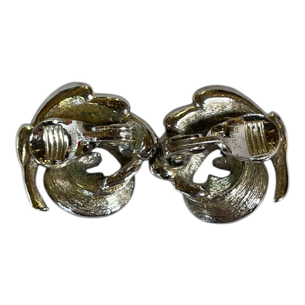 Monet Silver Tone Flower Clip On Earrings - Picture 2 of 4